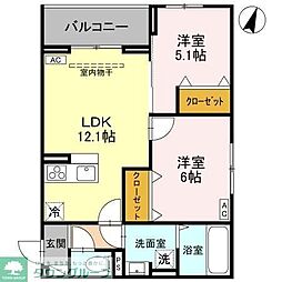 Noble Palais 針ヶ谷 2LDKの間取図画像
