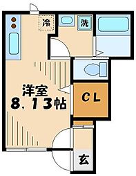 多摩都市モノレール 大塚・帝京大学駅 徒歩2分の賃貸アパート 1階ワンルームの間取り