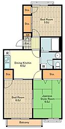 サンモール・エス 2階3DKの間取り