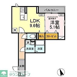 Asset-Court堀之内 2階1LDKの間取り