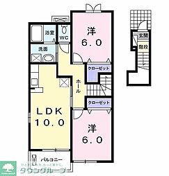 ガーデンスクエア片倉 2階2LDKの間取り