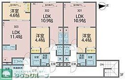 カインドネス八王子元横山町 3階1LDKの間取り
