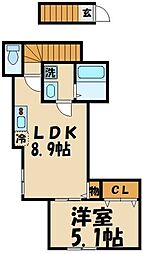京王線 飛田給駅 徒歩6分の賃貸アパート 2階1LDKの間取り