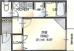 Ｃｒｏｓｓ 2階1Kの間取り