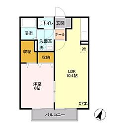 リバーサイドエル 2階1LDKの間取り