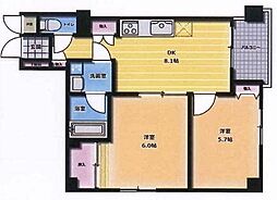 グランシャリオ国立 3階2DKの間取り