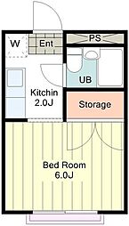 第2アベニュー八木 2階1Kの間取り