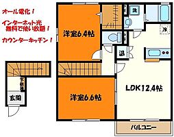 ダイヤメゾン 2階2LDKの間取り