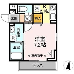 ルピナス堀之内 1階1Kの間取り