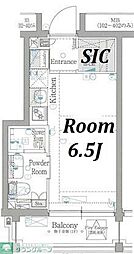 ビーシティアパートメント立川TAPP 1階ワンルームの間取り