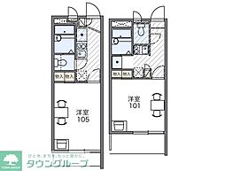 レオパレスグリーンリーブズ 1階1Kの間取り