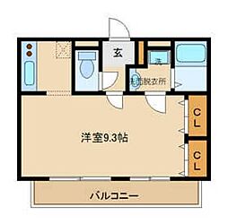グロリアス 1Kの間取図画像