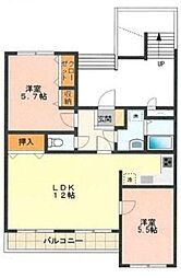 グラン・シャリオ片倉B 2LDKの間取図画像