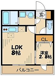 エクセル聖蹟桜ヶ丘 1LDKの間取図画像