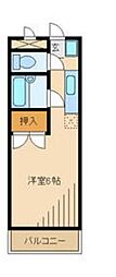 京王相模原線 京王堀之内駅 徒歩3分の賃貸マンション 2階ワンルームの間取り