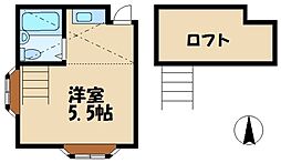 ヴィラ桜ヶ丘 2階ワンルームの間取り