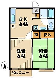 京王相模原線 京王永山駅 徒歩10分の賃貸アパート 2階2DKの間取り