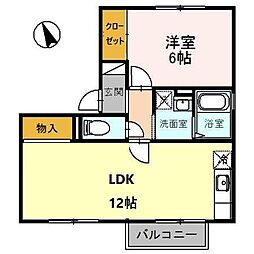 アゼリア 1階2DKの間取り