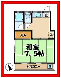 コーポ吉田 2階1Kの間取り