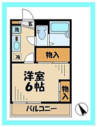 レオパレスエクセレンテ 2階1Kの間取り