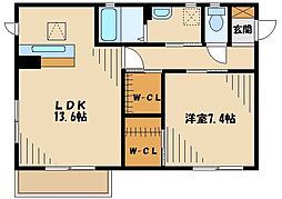 ルナリアＡ 2階1LDKの間取り