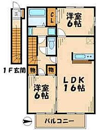 ローズコート落合 2階2LDKの間取り