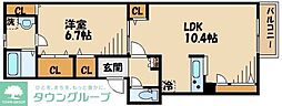 ナチュラルハウス落合 2階1LDKの間取り