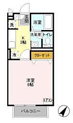 メルヴェールII 2階1Kの間取り