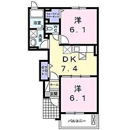 JR横浜線 相原駅 バス7分 境橋下車 徒歩2分の賃貸アパート 1階2DKの間取り