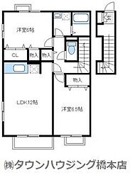 京王相模原線 多摩境駅 徒歩18分の賃貸アパート 2階2LDKの間取り