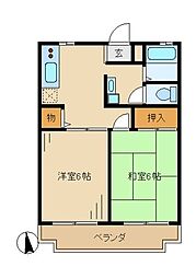 エーデルワイス 2階2DKの間取り