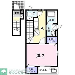 ブルーハーベストII 2階1Kの間取り