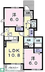ソレイユ野津田 1階2LDKの間取り