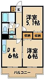 デイム橋本 2DKの間取図画像