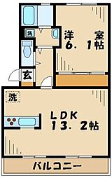 サニーハイツ土方 1LDKの間取図画像