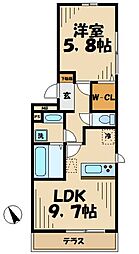 メゾンボナールA 1LDKの間取図画像