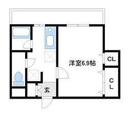 K.Mパークサイド 1Kの間取図画像