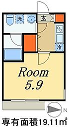 フェリスヴィラ船橋 3階1Kの間取り