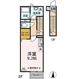 クアルト 2階ワンルームの間取り