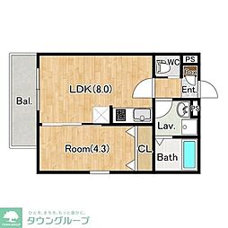 ジーメゾン柏西原 1階1LDKの間取り