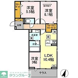 リシェスみのり台　A棟 1階3LDKの間取り