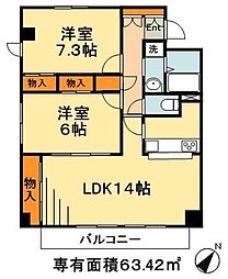 マーメイドラグーン 2階2LDKの間取り