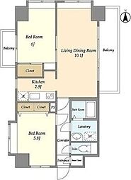 パークキューブ小岩 6階2LDKの間取り