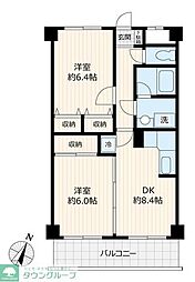 メゾンベルセーヌ 3階2DKの間取り