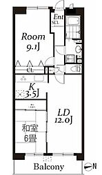 白井ロジュマン 2階2LDKの間取り