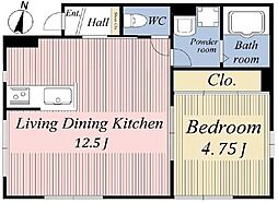 オリーブコート 1階1LDKの間取り