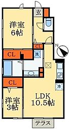 なでしこハイツ 2LDKの間取図画像