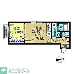 ヴィラ北松戸 1DKの間取図画像