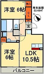 プレジール 2LDKの間取図画像