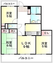 JR川越線 的場駅 徒歩18分の賃貸マンション 3階3LDKの間取り